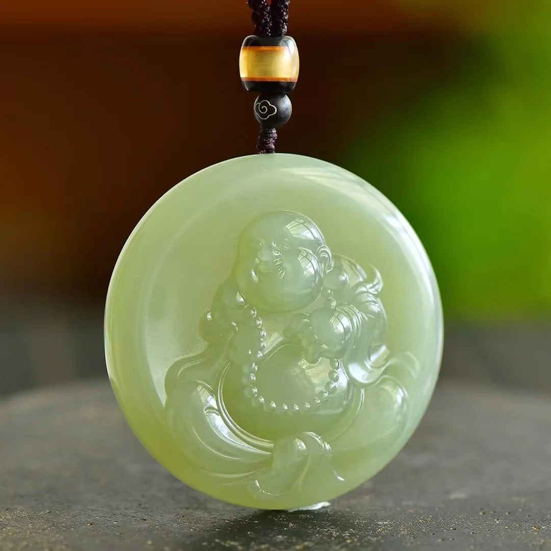 

Hotan Jade Qinghai Maitreya Buddha Pendant Jewelry Compassion and Tolerance 55*55mm