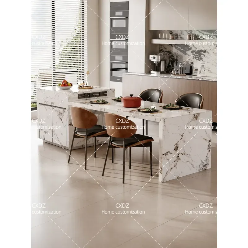 Full Rock Slab Island Dining Table Integrated Household Modern Simple Small Apartment High End Bar Counter Kitchen Furniture