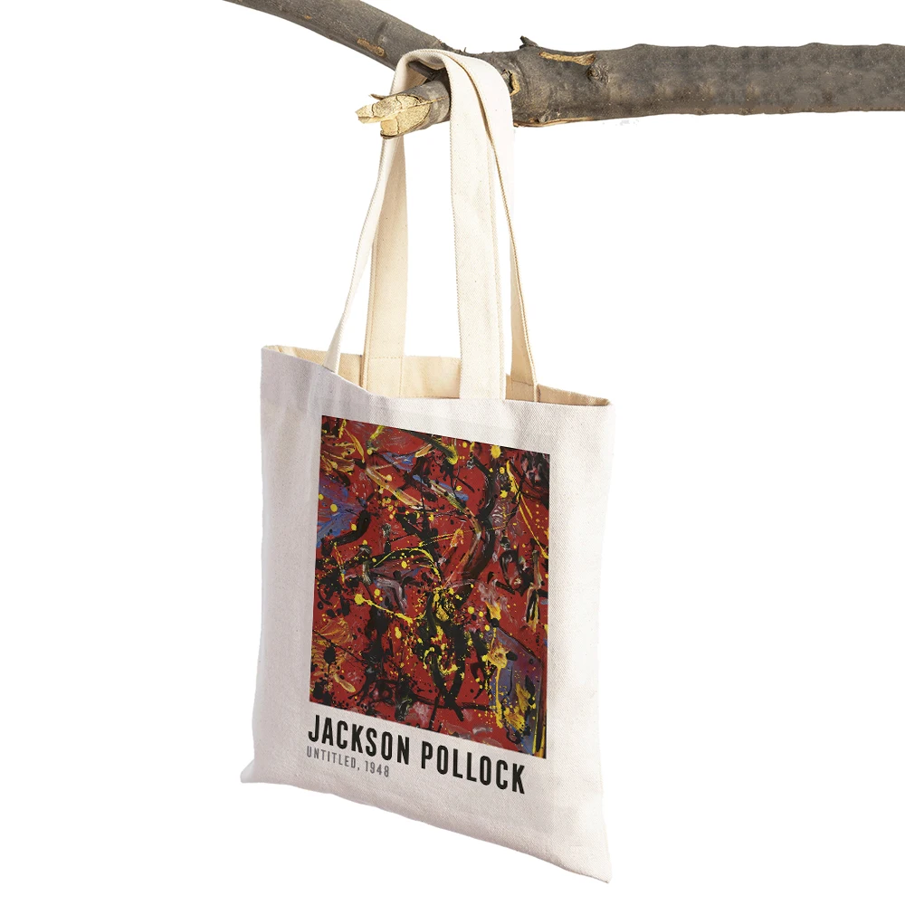 Double Side Jackson Pollock Fauvism Line Abstract Cartoon Lady Tote Handbag Women Shopping Bags Fashion Market Shopper Bag