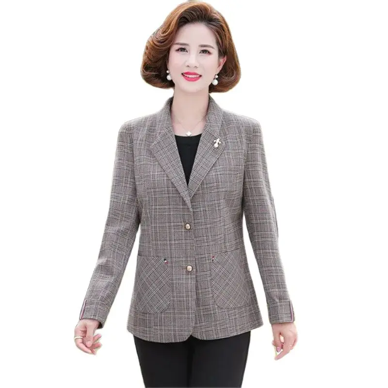 

Spring Autumn Plaid Suit Jacket Women 2023 New Loose Suit Collar Coat Single-Breasted Blazer Fashion Pocket Outerwear Female