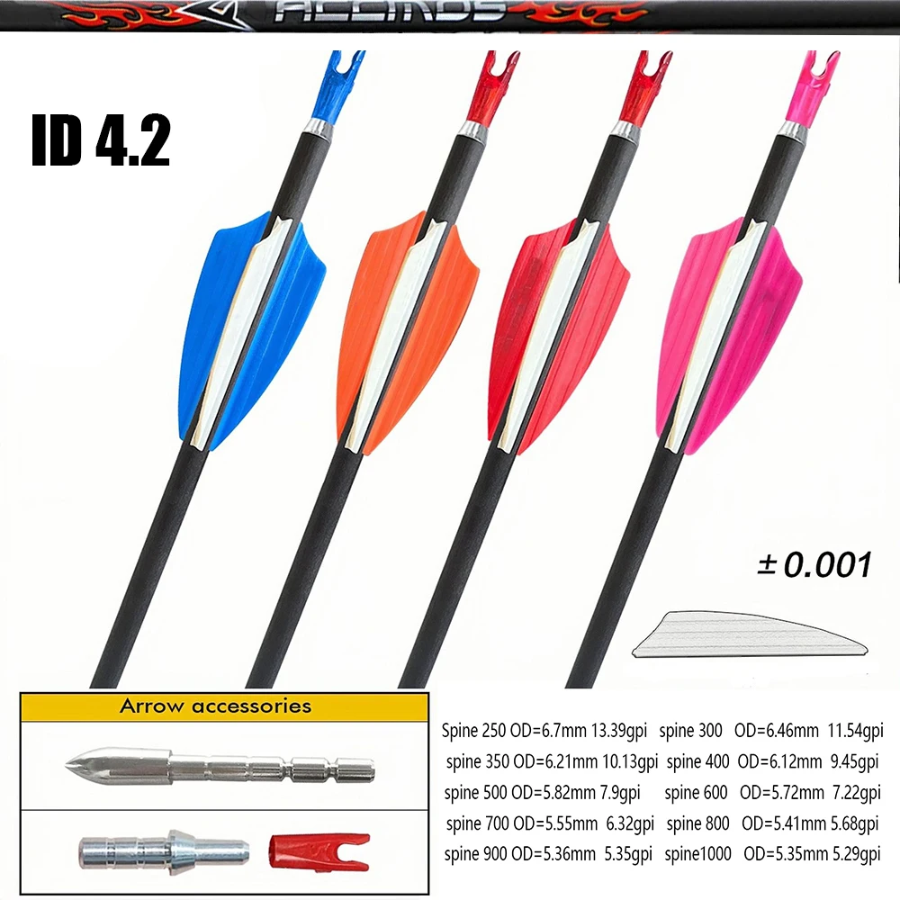 6-12pc ID4.2mm Straightness 0.001 Pure Carbon Arrow Sp400-1500 Recurve Compound Traditional Bow Hunting and Shooting