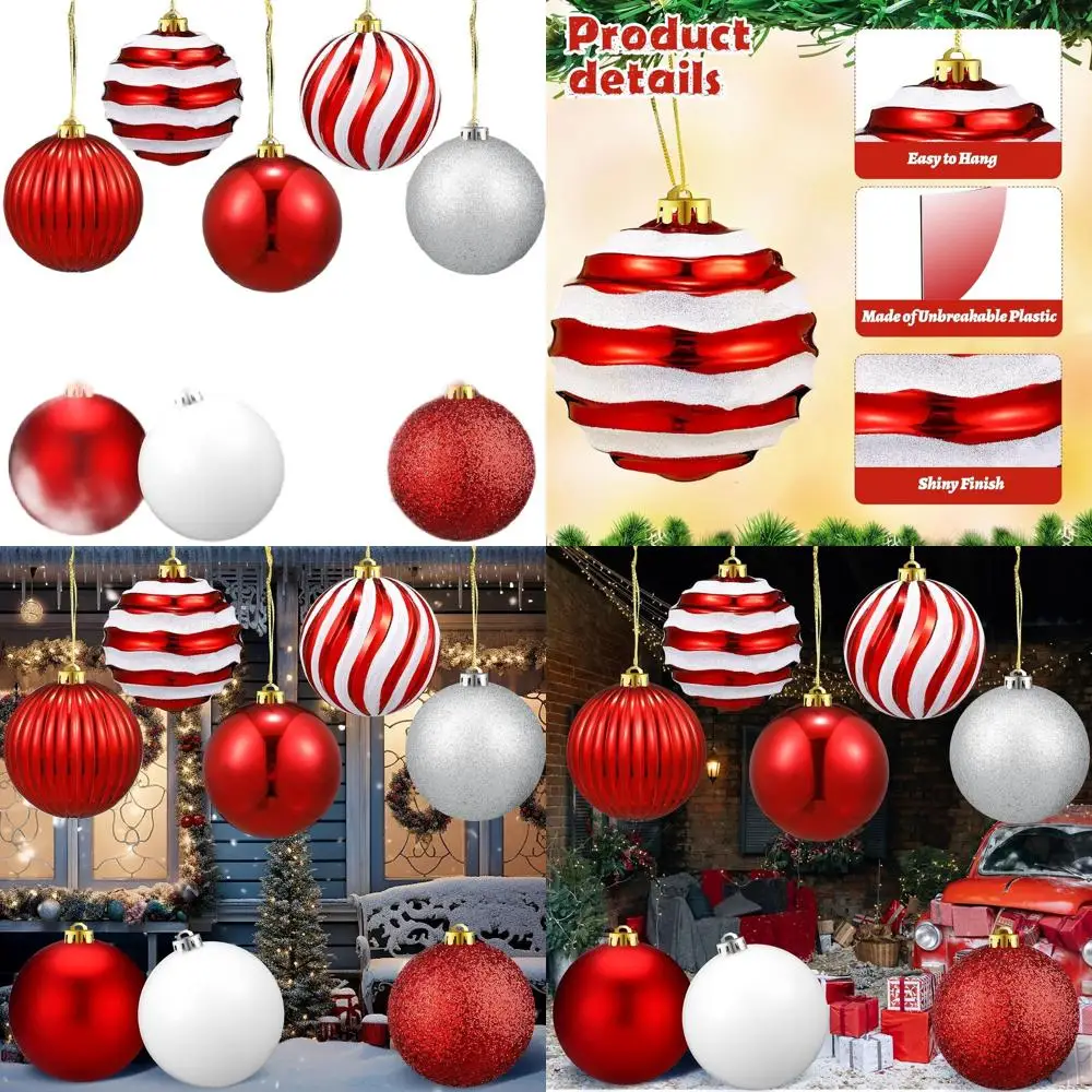 

Large 6-Inch Red and White Glitter Jumbo Christmas Ornaments, Oversized Hanging Balls for Indoor and Outdoor Tree Decor, Candy P