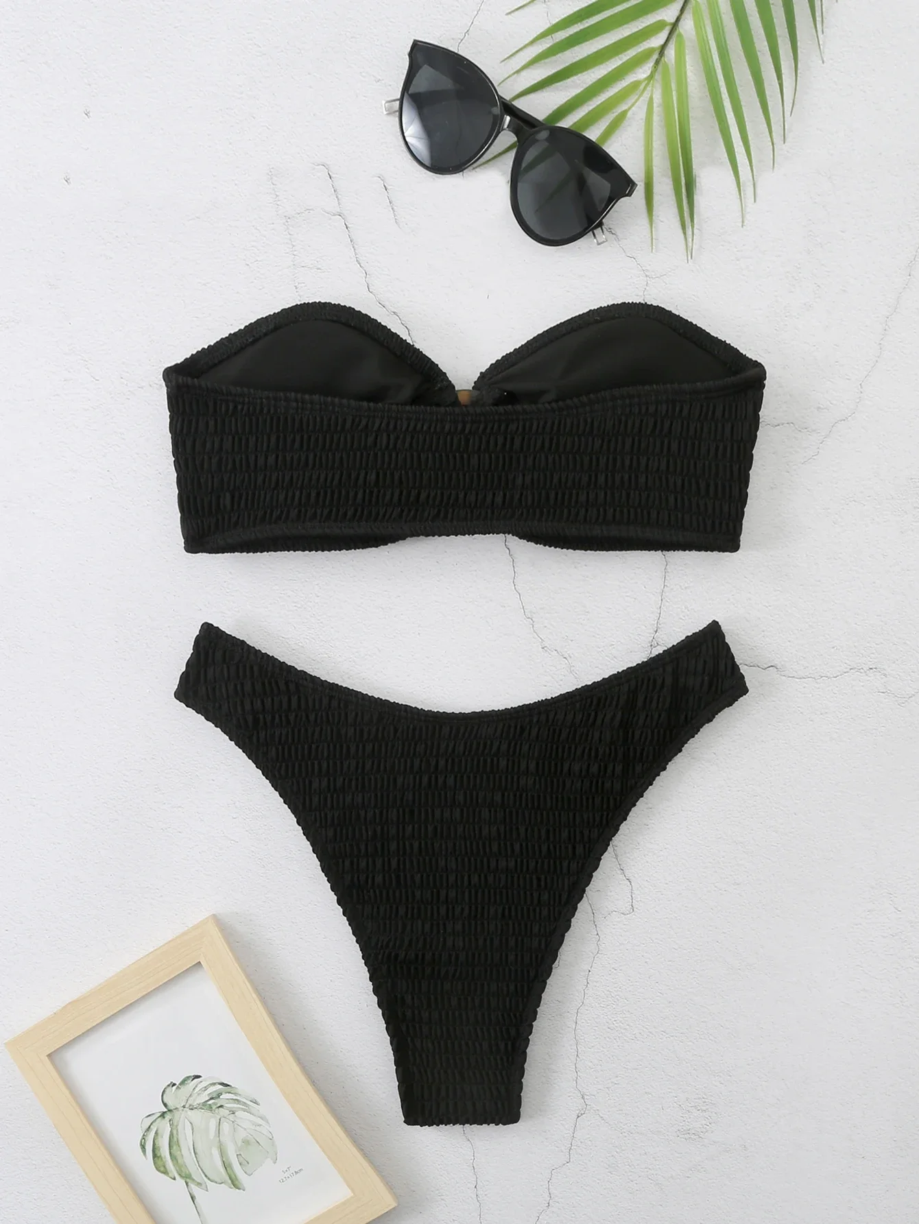 2025 бикини с высоким вырезом и кольцом, купальник-бандо, женский однотонный сексуальный купальник, женский купальный костюм, купальный костюм, пляжная одежда