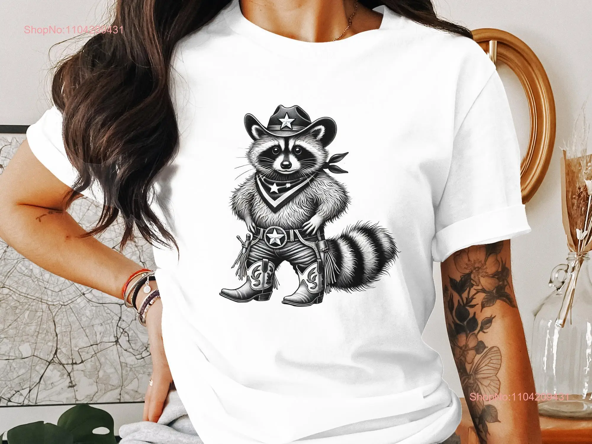 Cute Raccoon Cowboy T Shirt Animal for All Ages Unique Western Design Fun Wildlife Art Trendy Casual Wear