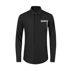 Autumn Winter Double Pocket Letter Men's Shirt Slim Fit Long Sleeved Casual Business Dress Shirt Social Streetwear Men Clothing