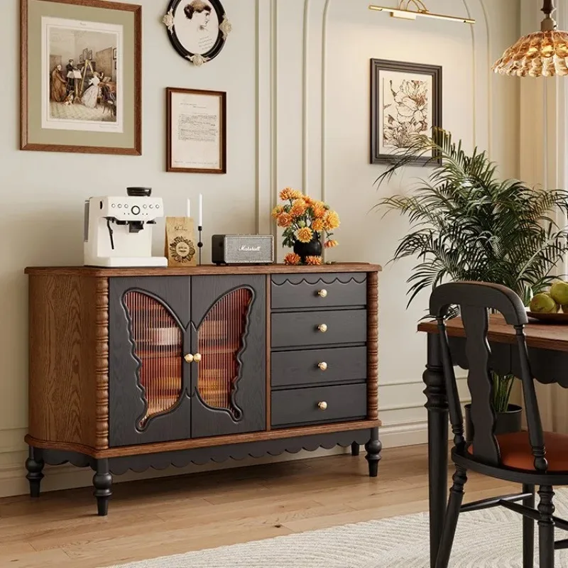 DSA French retro dining side cabinet, medium antique solid wood storage, entrance cabinet, advanced color matching decorative