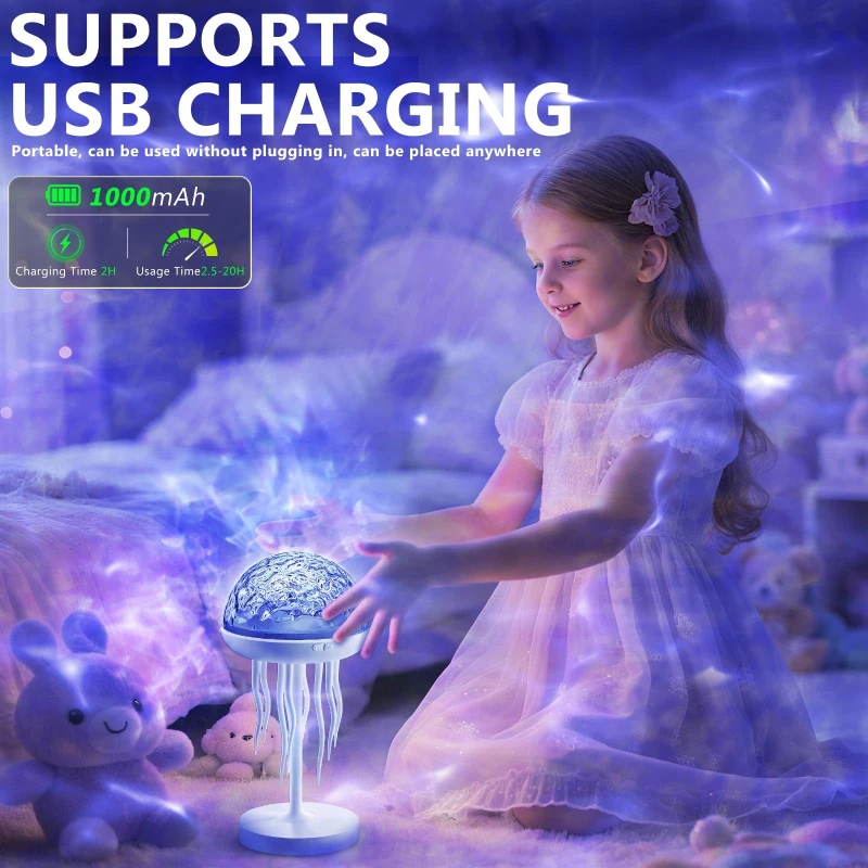Intelligent Color Atmosphere Light 360 Degree Rotating Remote Control Night Light Colorful Creative Jellyfish Projection Light
