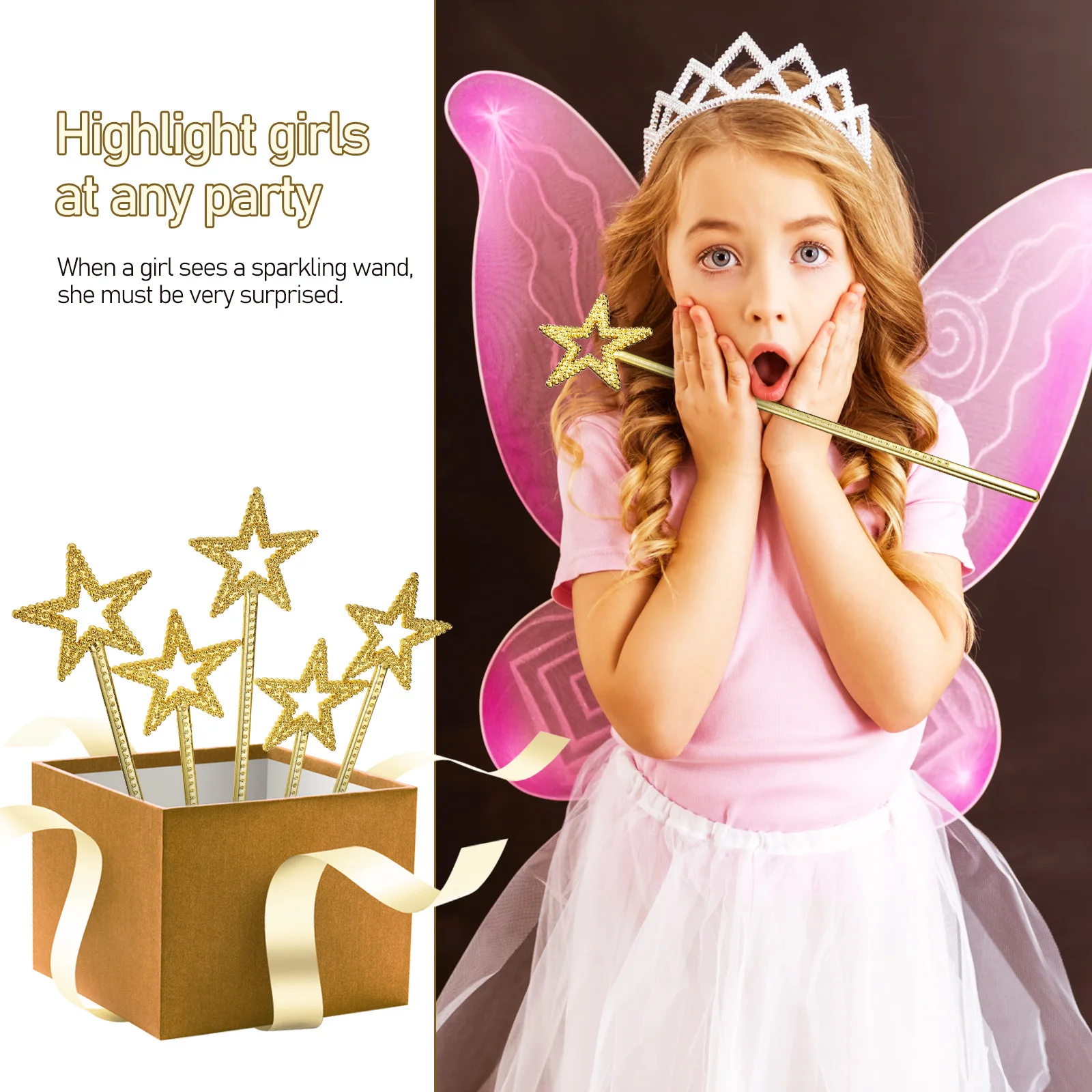 

10 Pcs Golden Scepter Fairy Wands Shiny Rhinestones Elegant Birthday Party Supplies Girls Cosplay Halloween Stage Performance