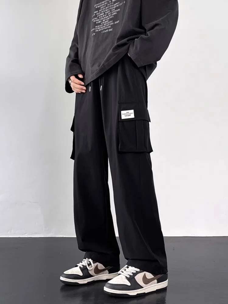 

American Sle Loose Fit Casual Pants Thin Men's Wide Leg Workwear Trousers Wear Resistant Anti-Tear Long Pants Polyester Fiber