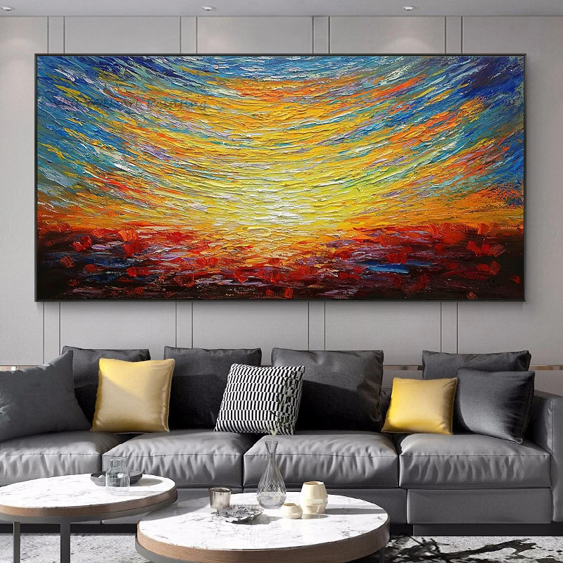 Handpainted Wall Oil Painting On Canvas Heavy Brushstroke Vibrant Sunset Abstract Ocean Oil Painting for Large Entry Wall Decor