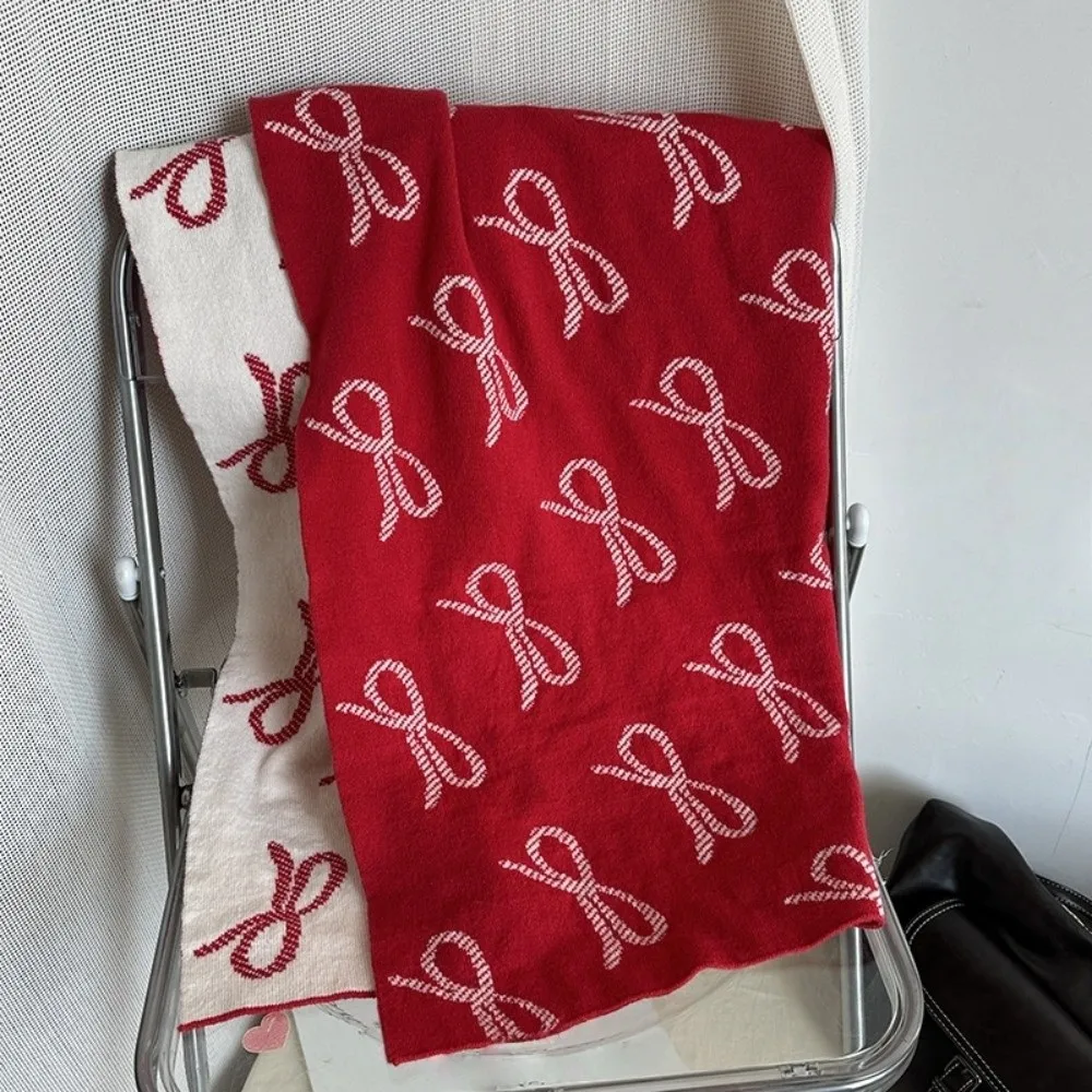 Bufanda con lazo ligera a la moda, bufanda de lana de imitación a prueba de viento de dos caras, chal cálido de invierno de estilo coreano para mujeres/hombres