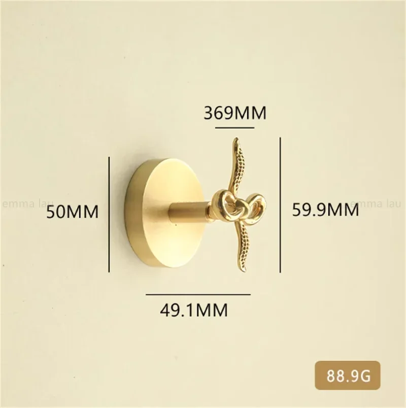 Retro Brass Wall Mounted Hook Key Holder Gold Bow Towel Hooks For Bathroom Clothes Coat Hanger No Punch/Punch Bedroom Door Hooks