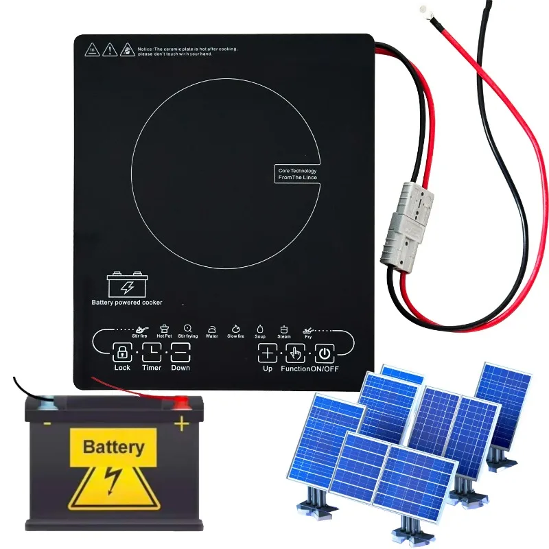 Best Selling Mini Portable Solar RV Rice Stove Smart DC 12V/24V/48V Battery Induction Cooker for Outdoor Camping