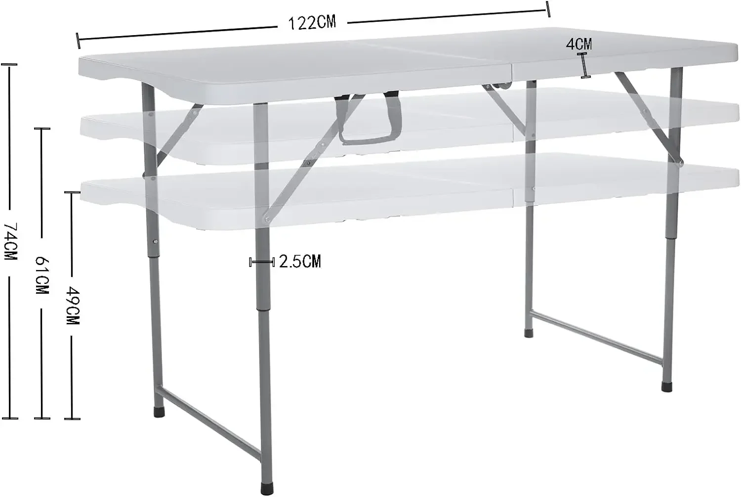 122cz mesa dobrável de acampamento 4 pés mesa de jantar ajustável festa, altura ajustável artesanato acampamento e mesa dobrável utilitária, branco