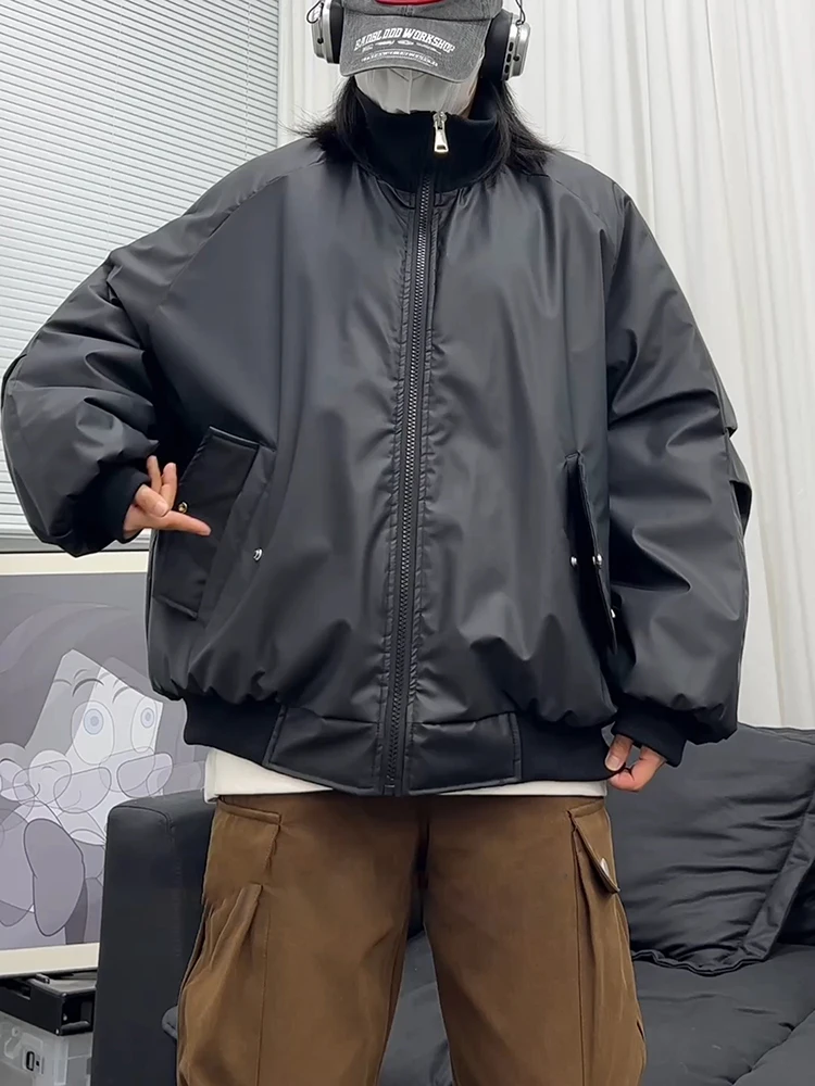 

Мужская зимняя утепленная мотоциклетная куртка из искусственной кожи и хлопка, приталенная, с воротником-стойкой, из полиэстера