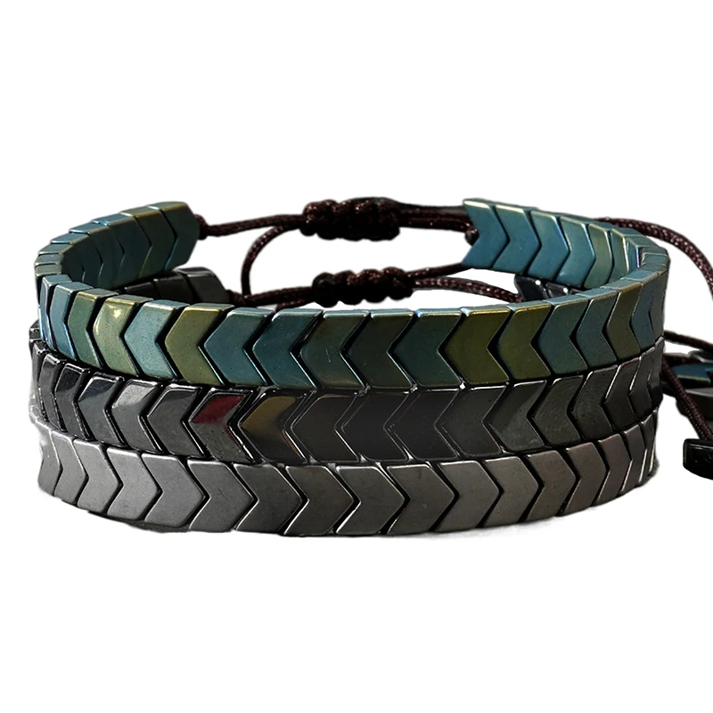 

Full Handmade Natural Hematite Bracelet Minimalist Men Women Braided Braclet Adjustable Yoga Arrows Braslet Fashion Jewelry Gift