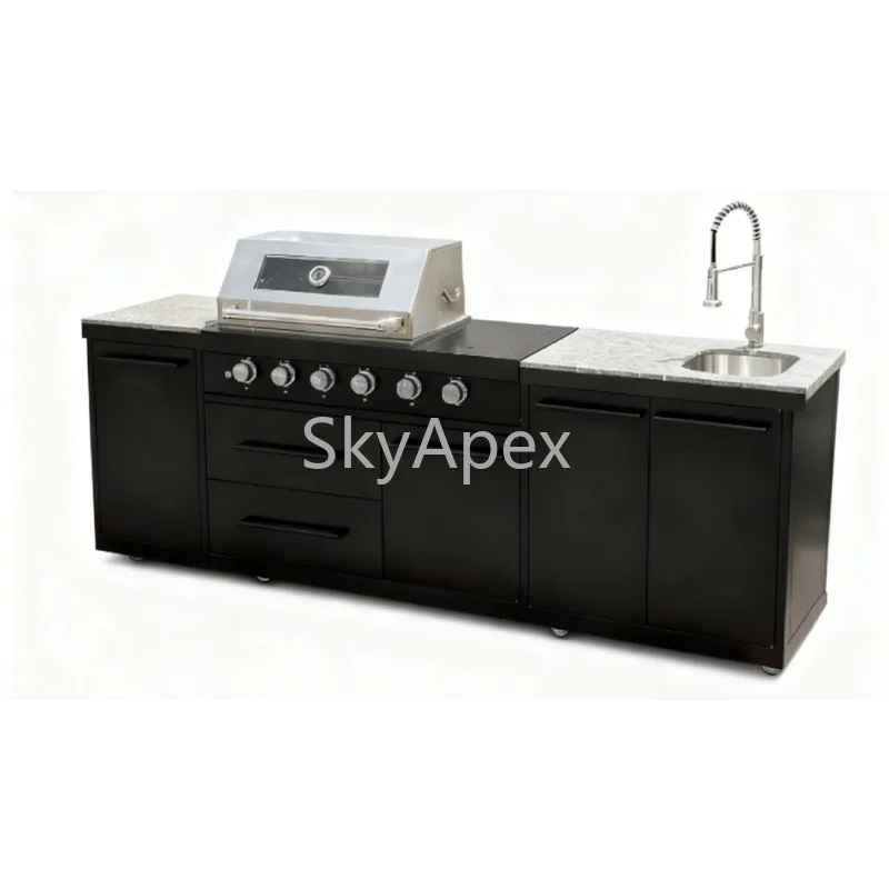 Outdoor Cabinet Dual Fuel (Gas & Charcoal) Grill, 304 Stainless Steel Outdoor Oven, Premium  Euro-American  Villa  Prep  Station