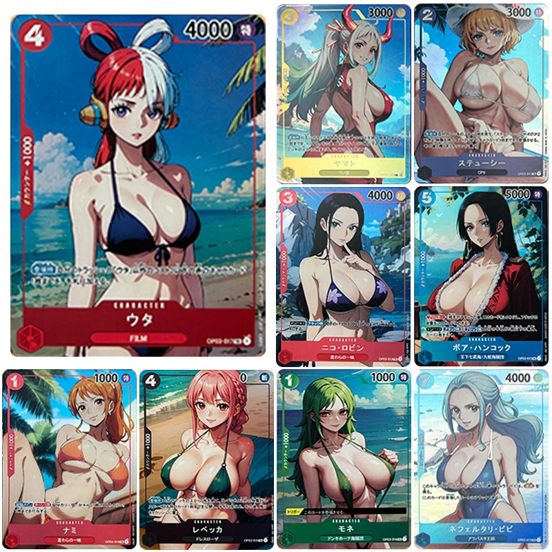 

DIY ONE PIECE 9pcs/set Collection card Nico Robin Boa Hancock Anime characters Bronzing flash card Cartoon toys Christmas gift