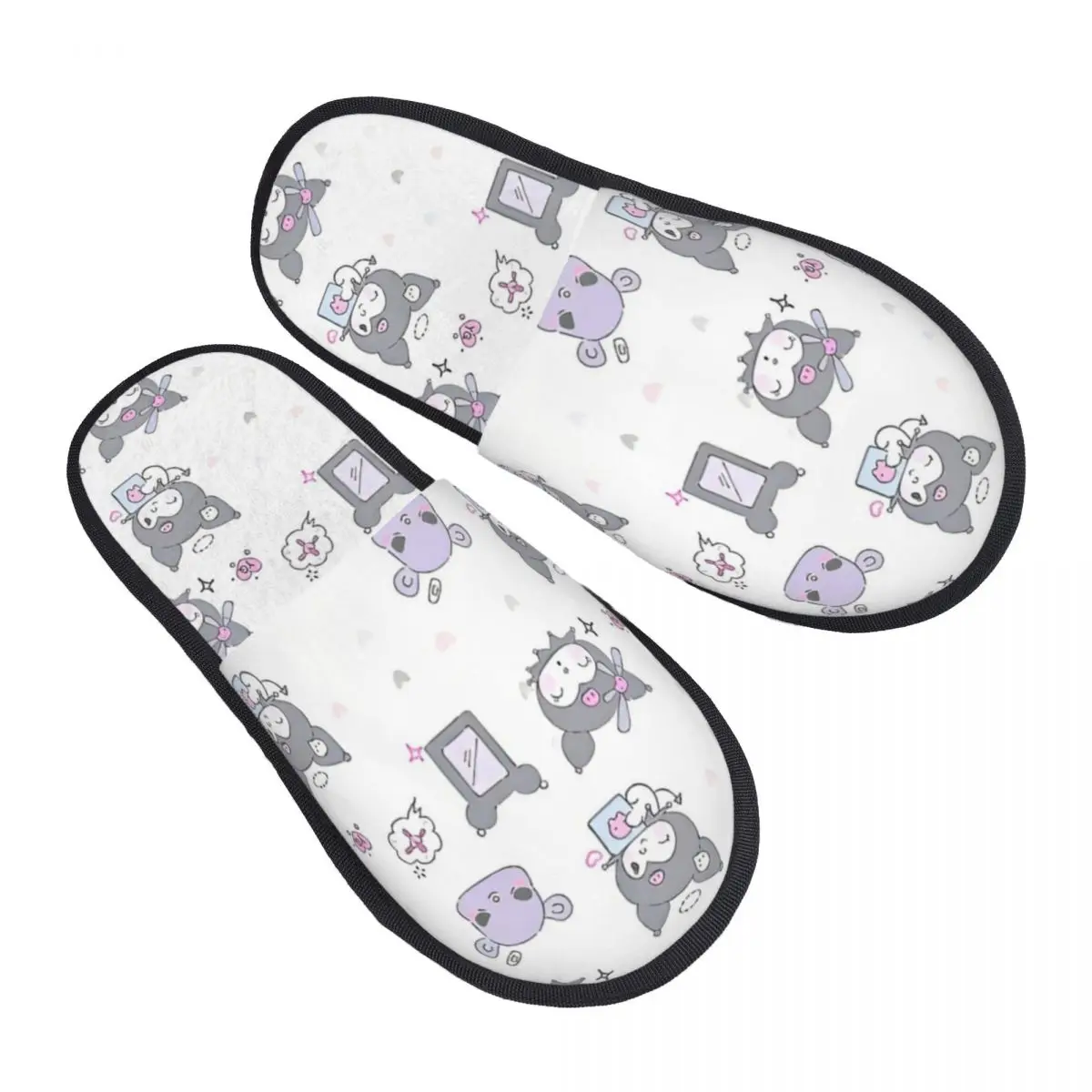 Winter Slippers Sanrio Kuromi Accessories Household Fur Slippers Slides Living Room Soft Non-slip Slides