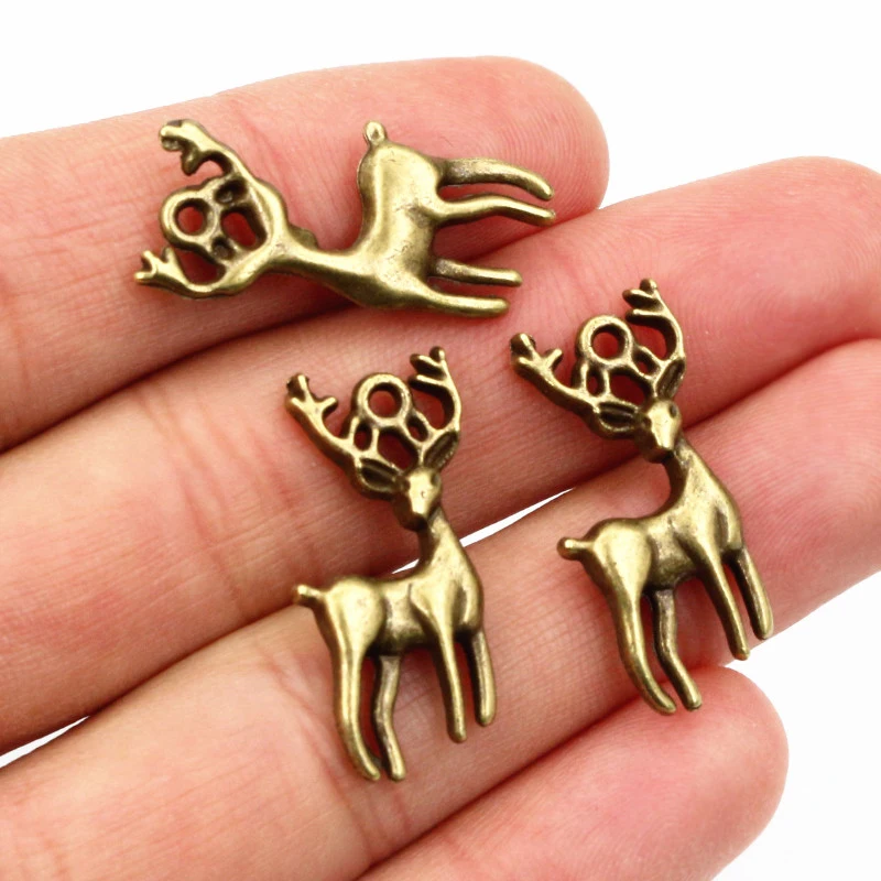 15pcs Charms Christmas Deer Sika 27x18mm Antique Bronze Silver Color Pendants Making DIY Handmade Tibetan Silver Color Jewelry