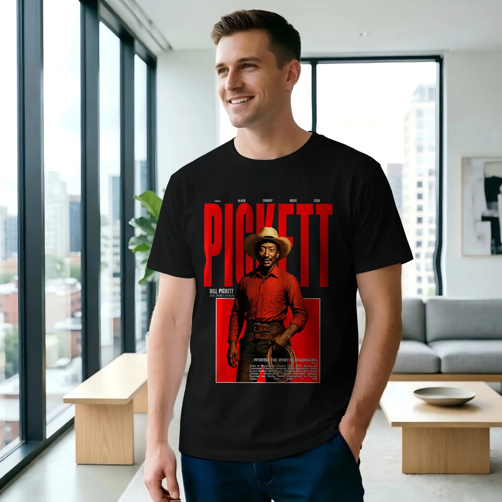 Bill Pickett Black Cowboy Bulldogger Rodeo Western Heritage Men T Shirt Cool Crew Neck 100% Cotton Birthday Present Tops T-Shirt