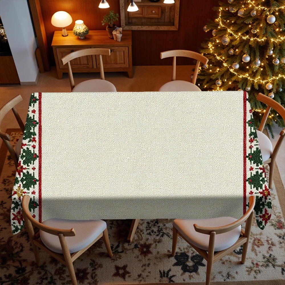 Christmas Cross-stitch Tablecloth Restaurant Kitchen Tablecloth Living Room Home Decoration Rectangular Party Decoration
