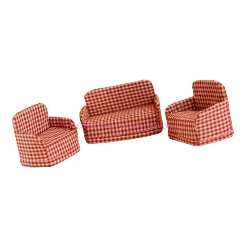 85AE 1/12 Doll House Miniature Sofa Set Foldable Design Furniture Model Scene Setting
