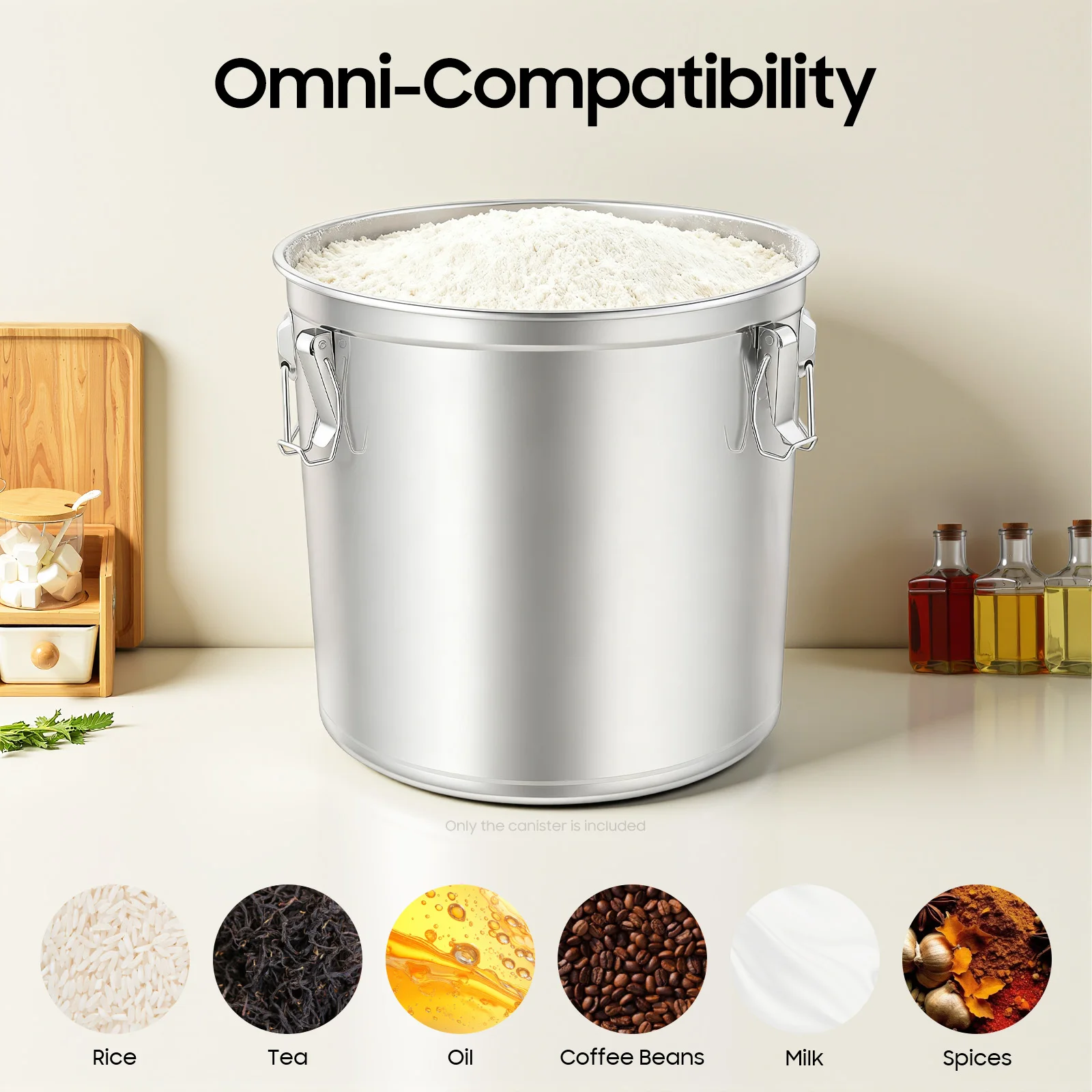 

Stainless Steel Airtight Canister for Kitchen Dry/Wet Food Rice Cereal Grain Canisters Container-Keep Flour Storage Bucket