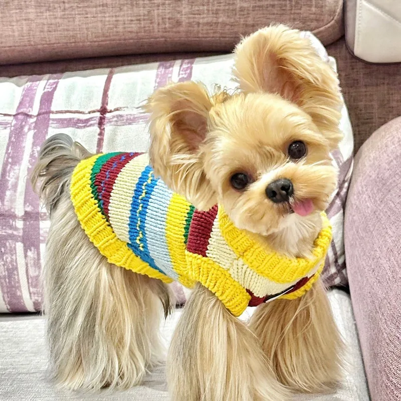 Suéter clásico de punto a rayas para perros, suave y cálido para cachorros pequeños, este invierno para Navidad, disfraz para perros, ropa para mascotas