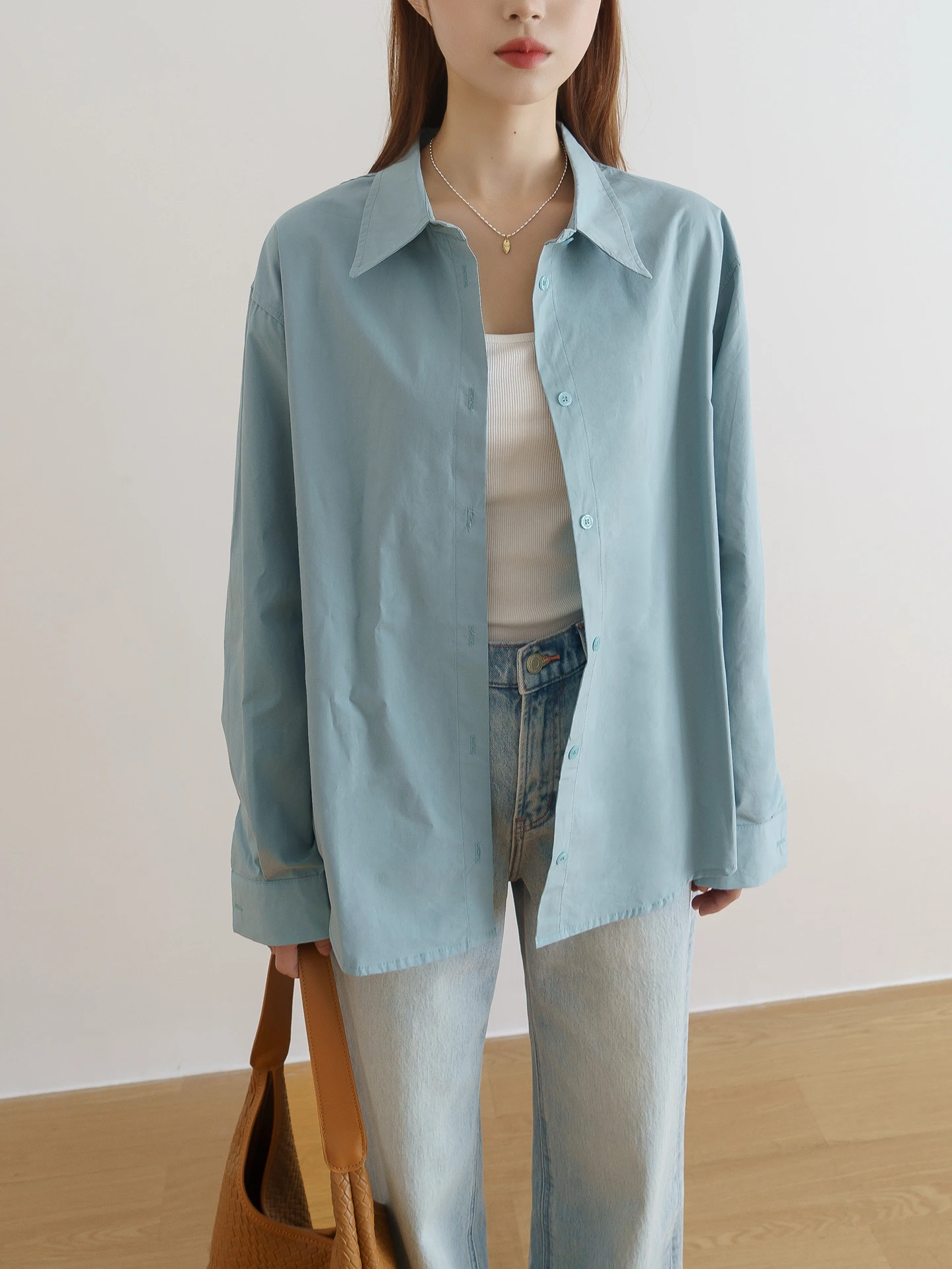 

Женская блузка Floradance Early Spring Korean Sle Pure Color с длинными рукавами и отложным воротником, универсальная базовая хлопковая блузка