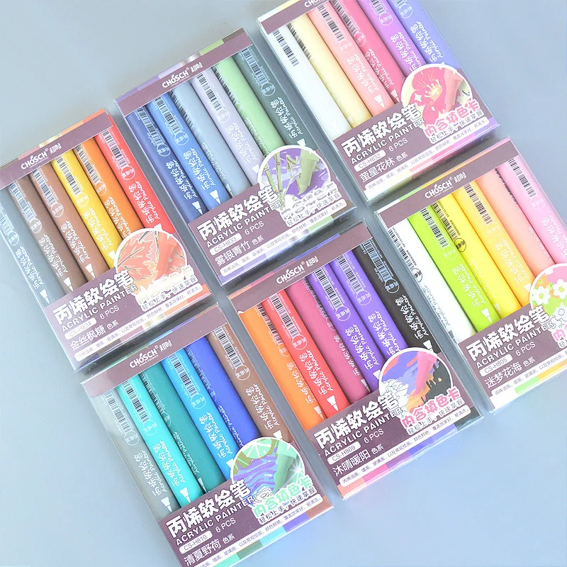 

6 шт. акриловая мягкая ручка для рисования с мягким наконечником, сделай сам, студенческое искусство, ручная живопись, анимационный дизайн, красочная книга для рисования, набор ручек для граффити