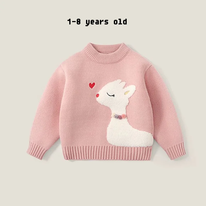 

Girl's Sweater Autumn and Winter2024New Baby Children's Winter Clothing Thickened Red Christmas Bottoming Sweater Top