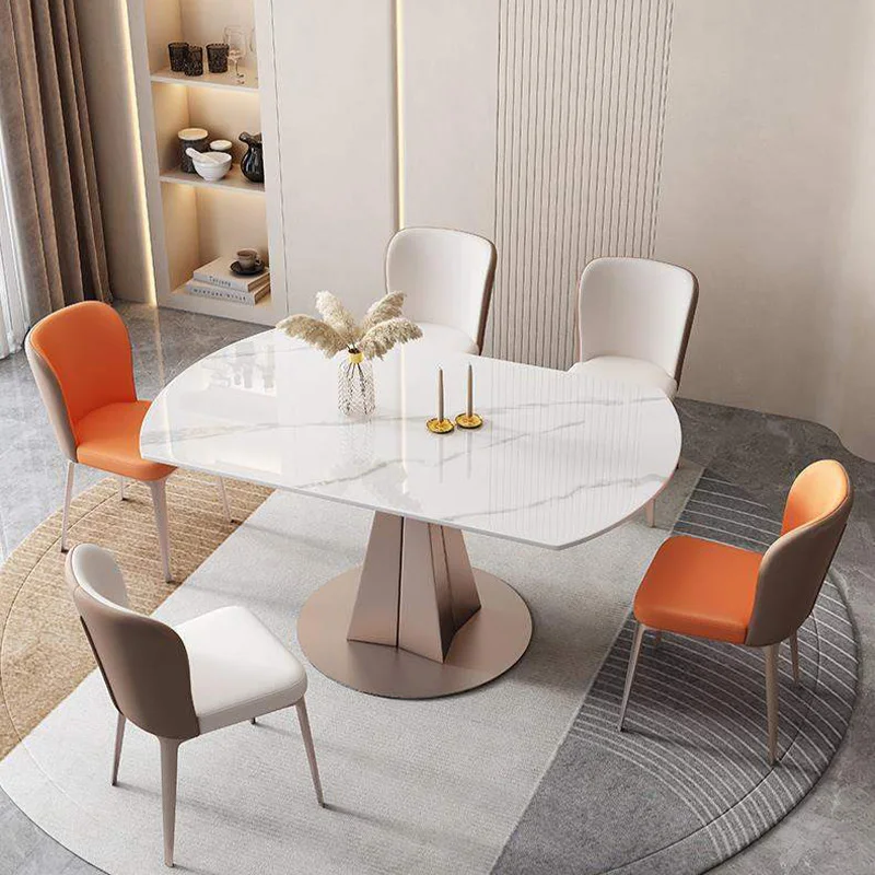 

Italian popular style high-end dining table modern light luxury creative stone square dining table restaurant