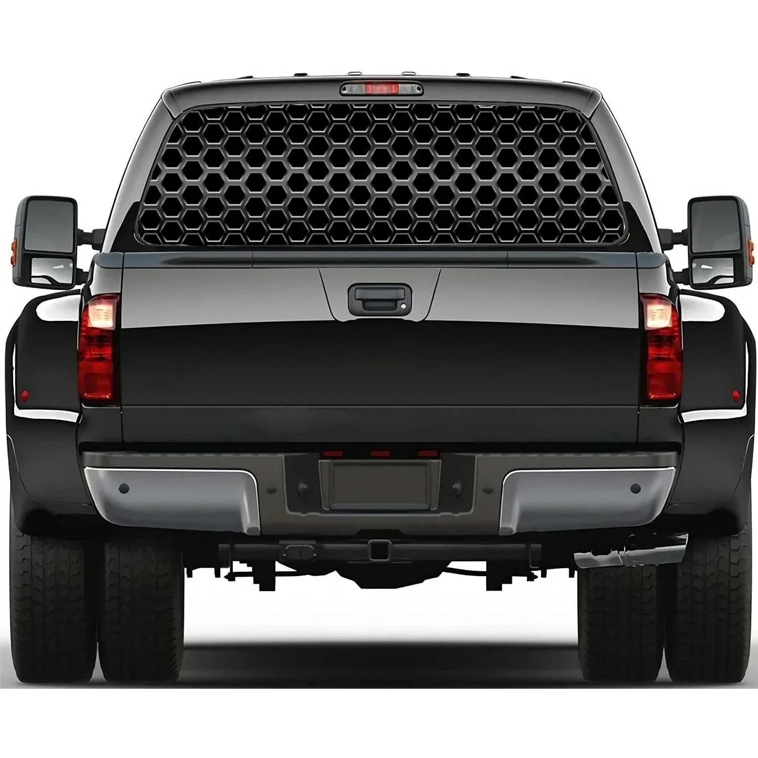 

Metallic Hexagon Mesh Pattern Rear Window Decal Fit Pickup,Truck,Car Universal See Through Perforated Back Windows Vinyl Sticker