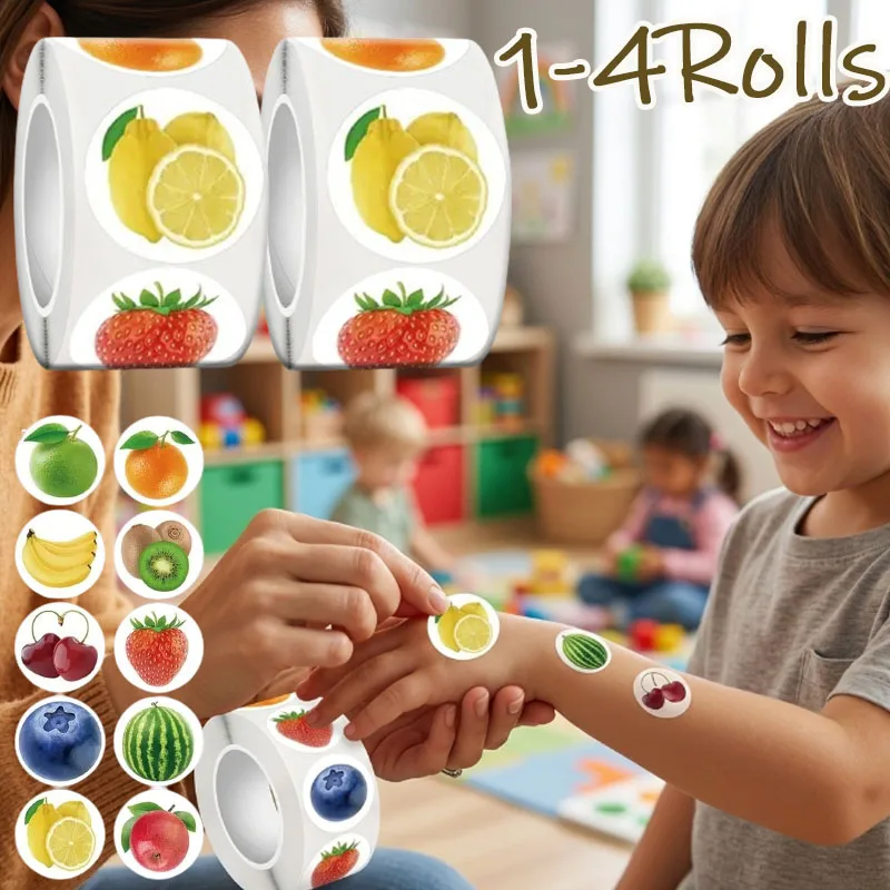 1-4Rolls Strawberry Sticker Roll Fruit Themed Self Adhesive Decal for Scrapbook Laptop Notebook Cup Phone Case Decor