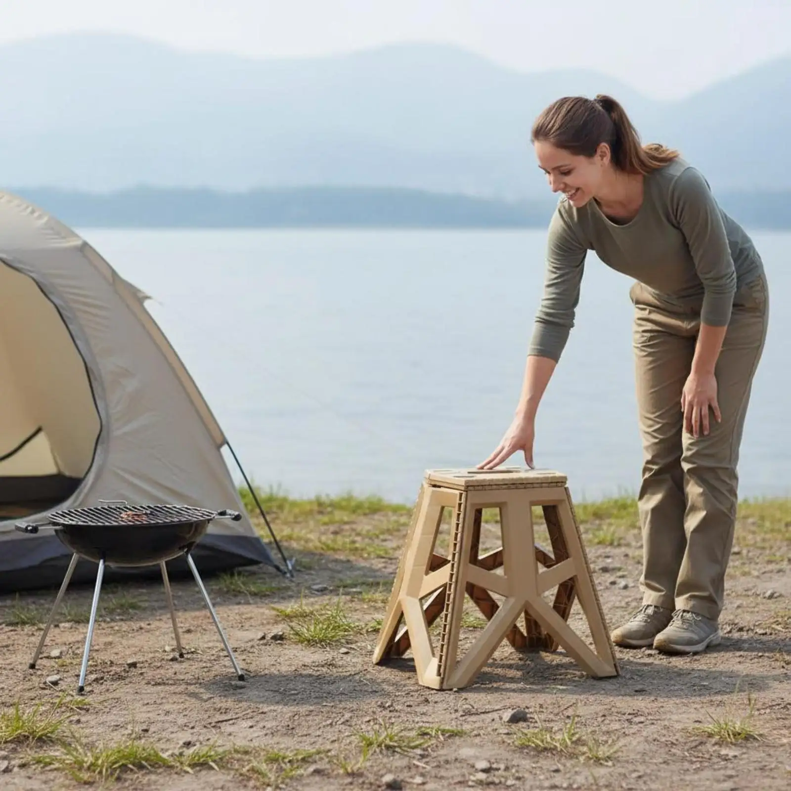 Folding and Portable Camping Stool with Handle and Folding Seat
