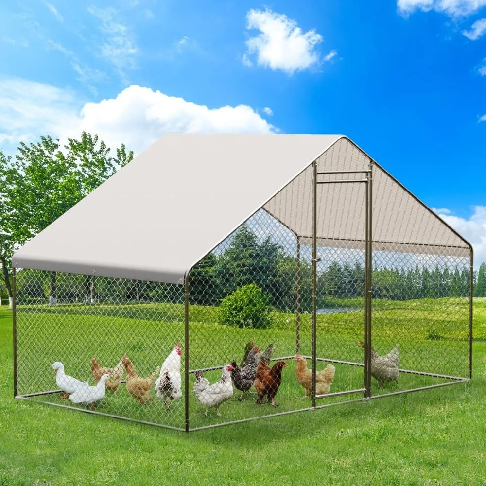 

Large Metal Chicken Coop with Waterproof & Anti-UV Cover, Outdoor Chicken Pen (9.8' L x 6.6' W x 6.6' H)