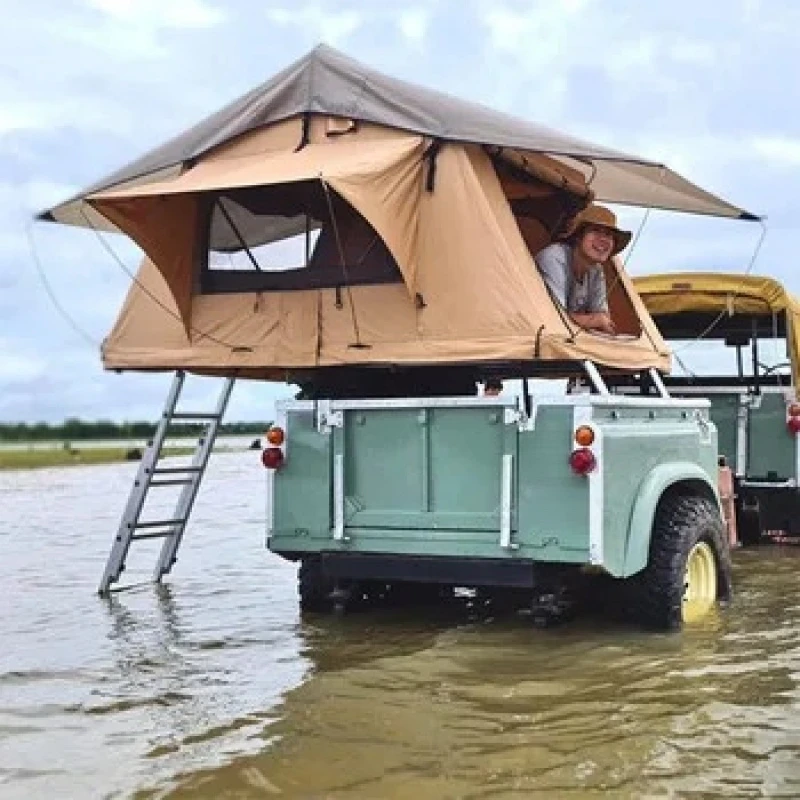 RT01 Rooftop Tent Double Layer Canvas Waterproof Gray Desert Single Bedroom