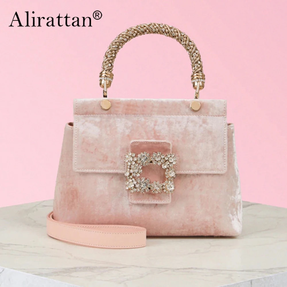 

Alirattan Flower Diamond Handbag Women's 2024 New Bag Texture High-End Niche Rhinestone Clutch Bag Diamond-Studded Velvet Bag