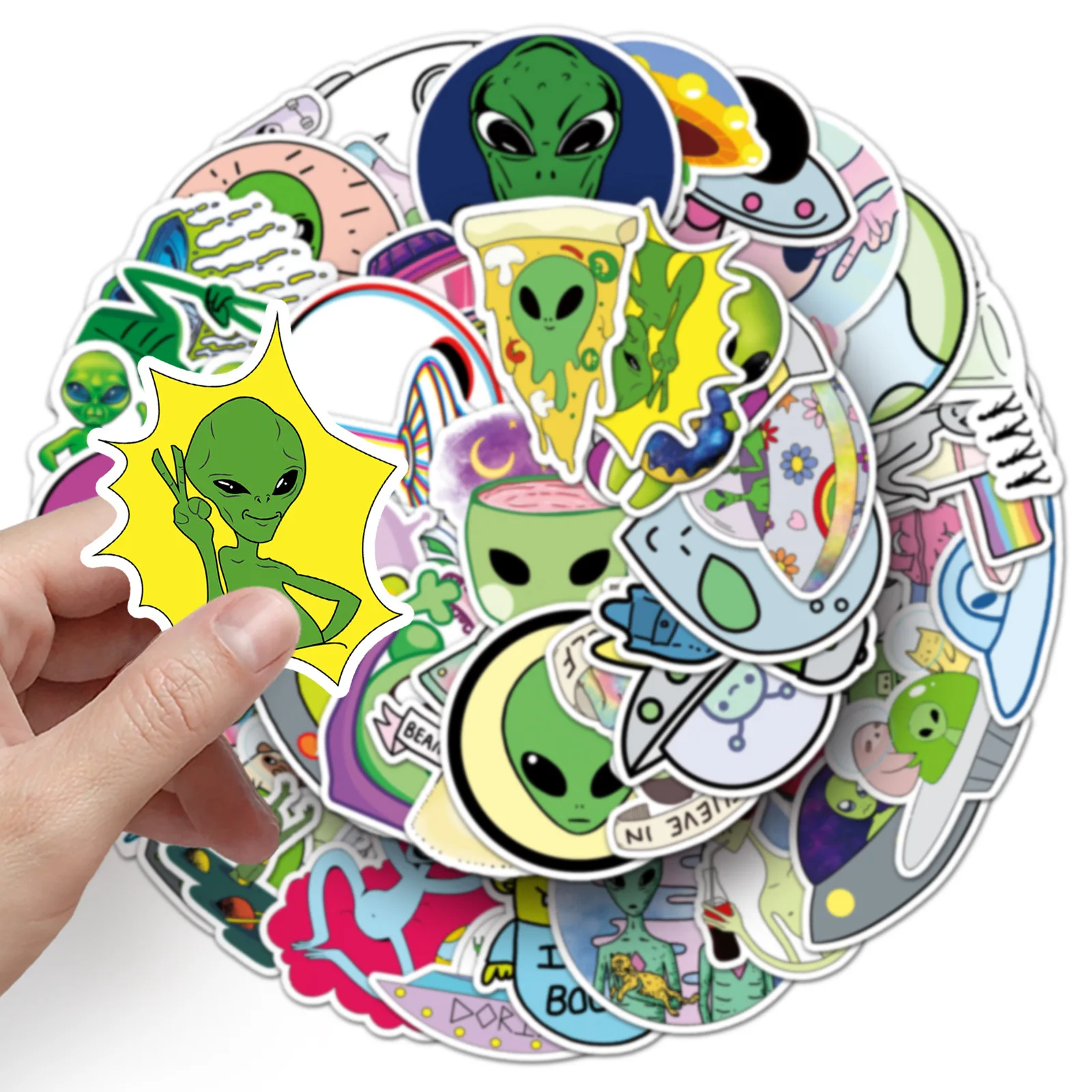 10/30/50 sztuk kosmos naklejki UFO Alien astronauta Rocket Cartoon naklejki prezenty zabawki dla dzieci DIY Skateboard Laptop telefon F5