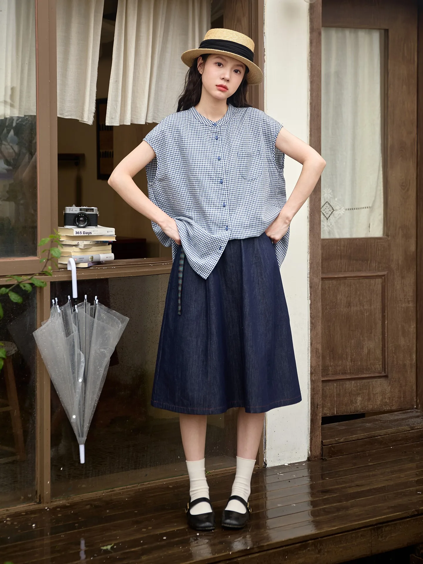 High Waist Cotton Denim  Skirt Women's Summer Casual Vintage Japanese Style Half-length Skirt Breathable Skin-friendly