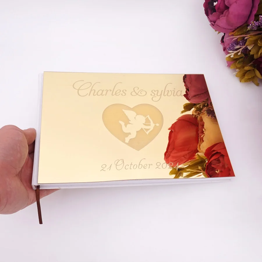 9 Styles Custom Wedding Guest Book Acrylic Mirror Cover Personalized Name Date Laser Engraved Signature Book Gift