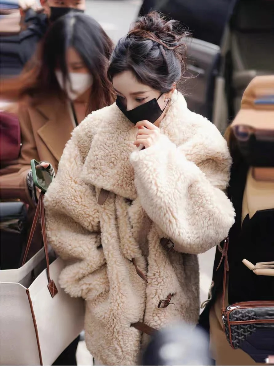 

Lamb Wool Jacket Women Long Soft Corduroy Leisure Cinched Basic Korean Botton Bomber Fitness Preppy Cardigan Loose Warm Winter