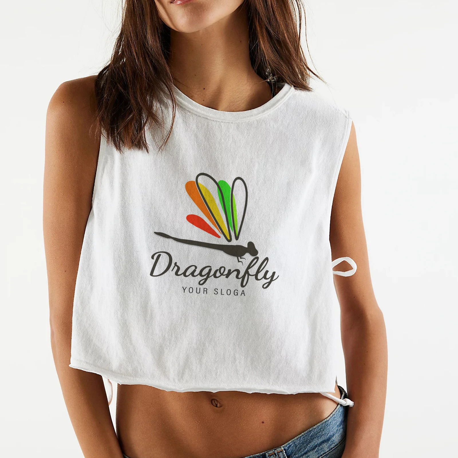 

Y2K Dragonfly Print Women's Vest Sleeveless Knitted Crop Top Summer White Fitness T-Shirt Simple Leisure Basic Women Clothing