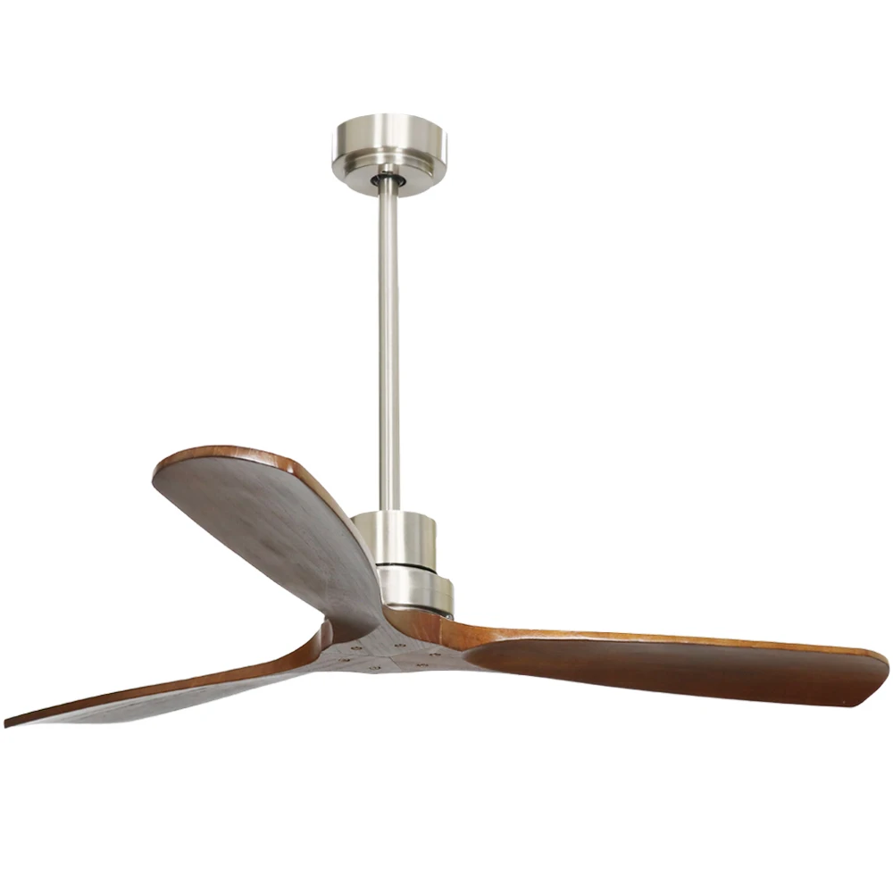 52 Decorative Brushed Nickel Propeller Wood Remote Control Modern Wooden Blade Industrial Vietnam Ceiling Fan Without Light