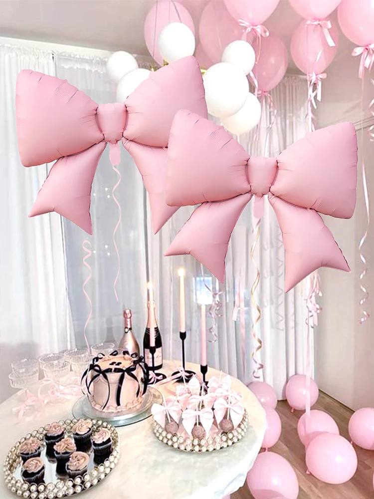 2/4 Stück matte hellrosa schleifenförmige Ballons, geeignet für Schleifendekoration, Prinzessinnen-Geburtstag, Brautparty, Junggesellinnenabschied. – Detail 3