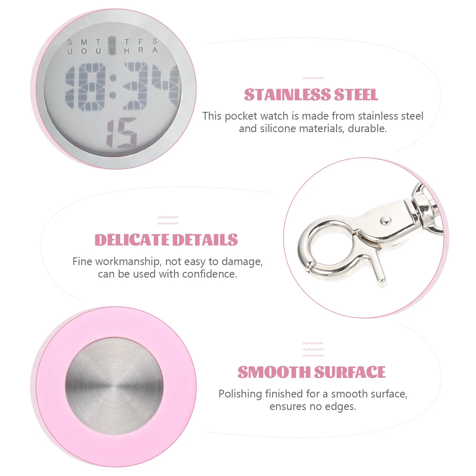 Clip-on Digital Fob Watch Nurse Pocket Watch Stainless Steel and Silicone Construction for Healthcare Professionals Nursing