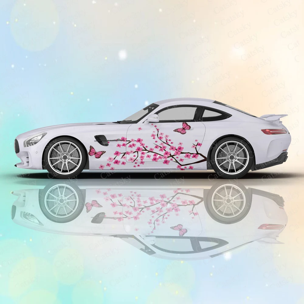 

Pink Sakura Floral Art Vehicle Livery Sticker Comic Themed Sidecar Sticker Cast Vinyl Sticker Universal Size Packaging Sticker