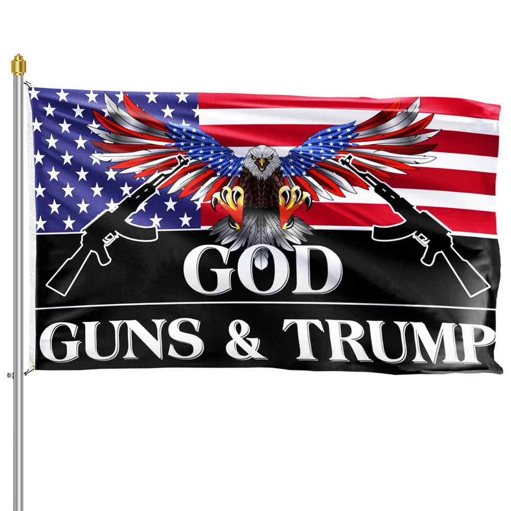 90x150cm God Guns Trump Flag with Grommets Trump Patriotic Eagle Flag Fade Resistant Donald Trump Flag for Home Decoration