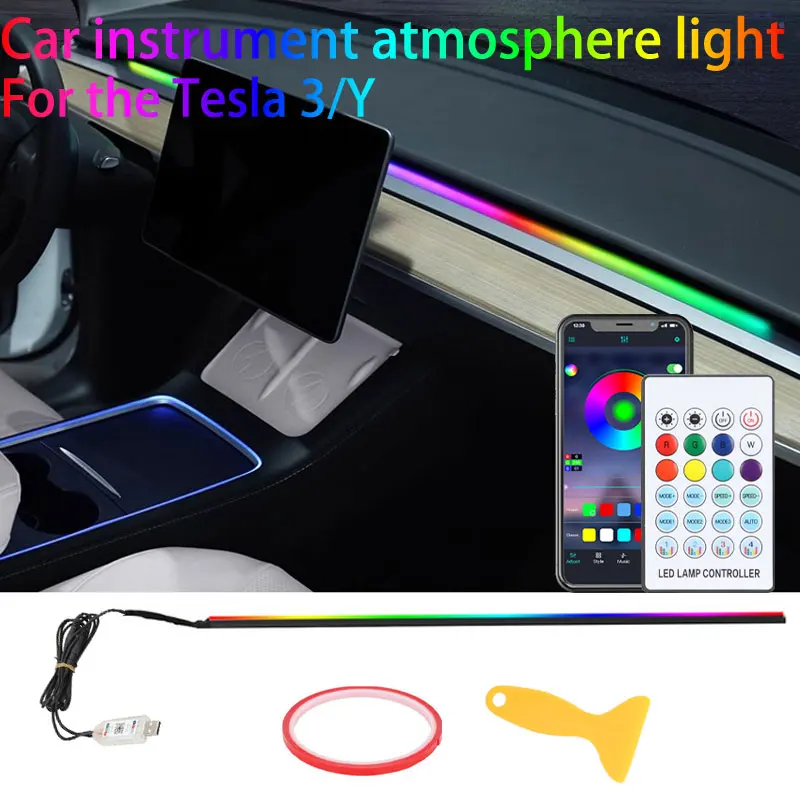 

1in1 Center Console Dashboard Foot Lights symphony LED App Controller For Tesla Model 3/Y Ambient Lighting Car Neon Lights USB